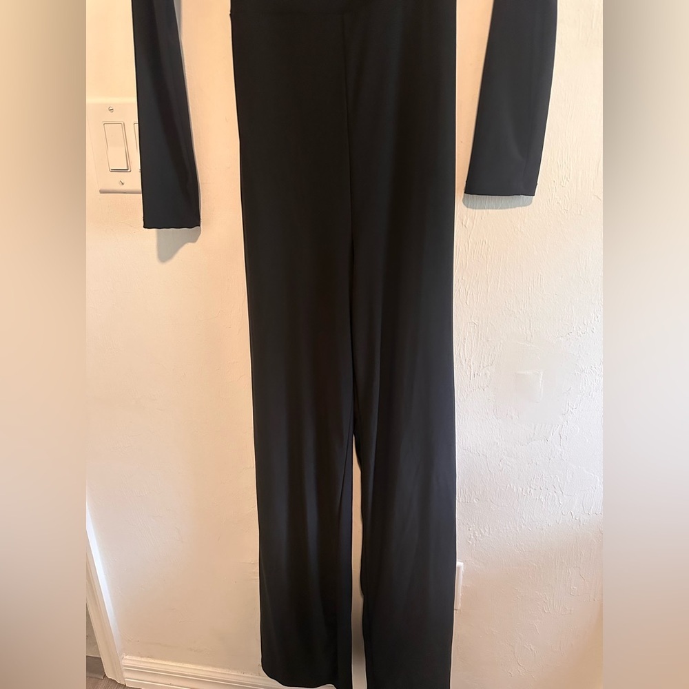 Lulus Night Out Attitude Black Ruched Tie-Back Long Sleeve Jumpsuit SzM - Picture 4 of 9